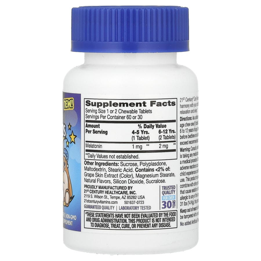 21st Century Zoo Friends Sleep, Children's Chewable Melatonin, Ages 4+, Raspberry, 60 Chewable Tablets, view 2
