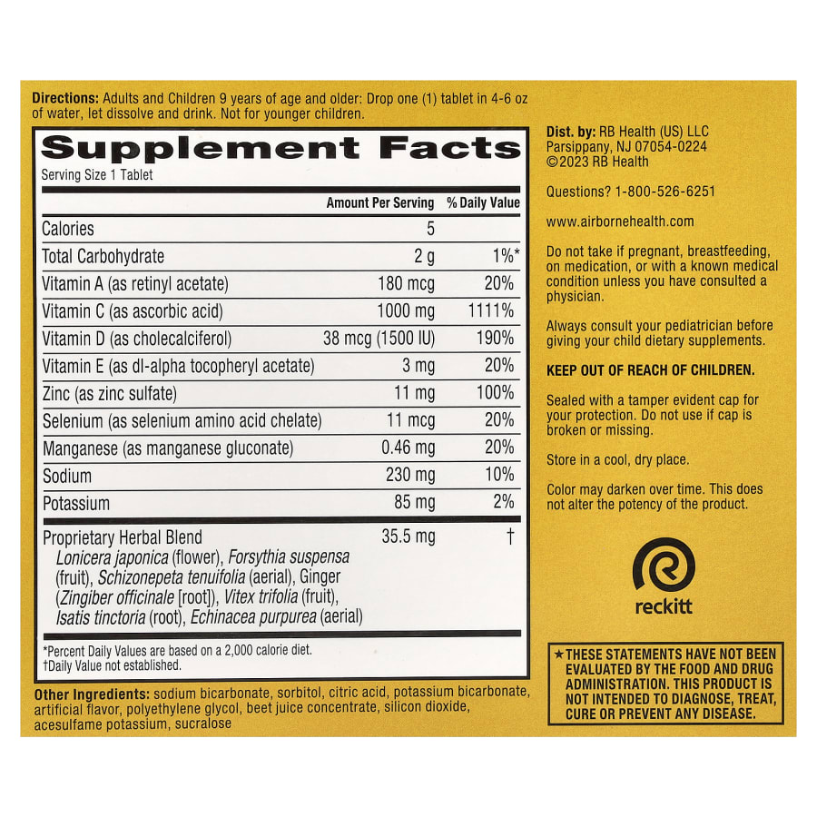 AirBorne Immune Support Supplement, Very Berry, 3 Tubes, 10 Effervescent Tablets Each, view 2