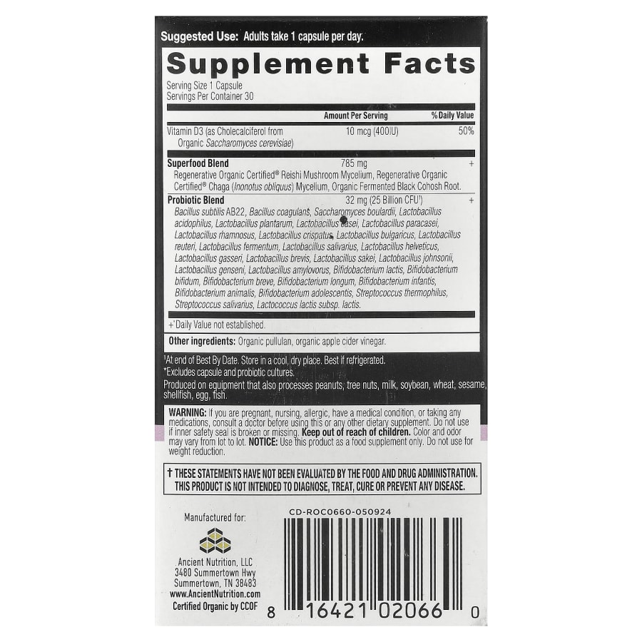 Ancient Nutrition Women's 50+ Once Daily Probiotics, 25 Billion CFU, 30 Capsules, view 2