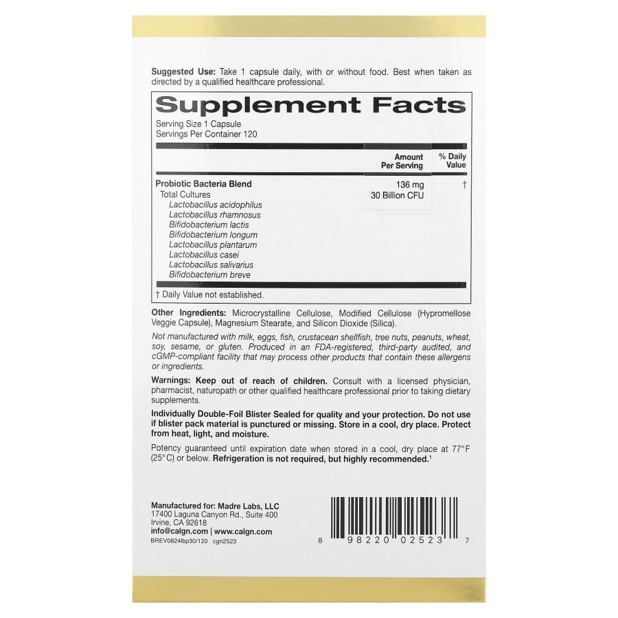 California Gold Nutrition LactoBif® 30 Probiotics, 30 Billion CFU, 120 Veggie Capsules, view 2