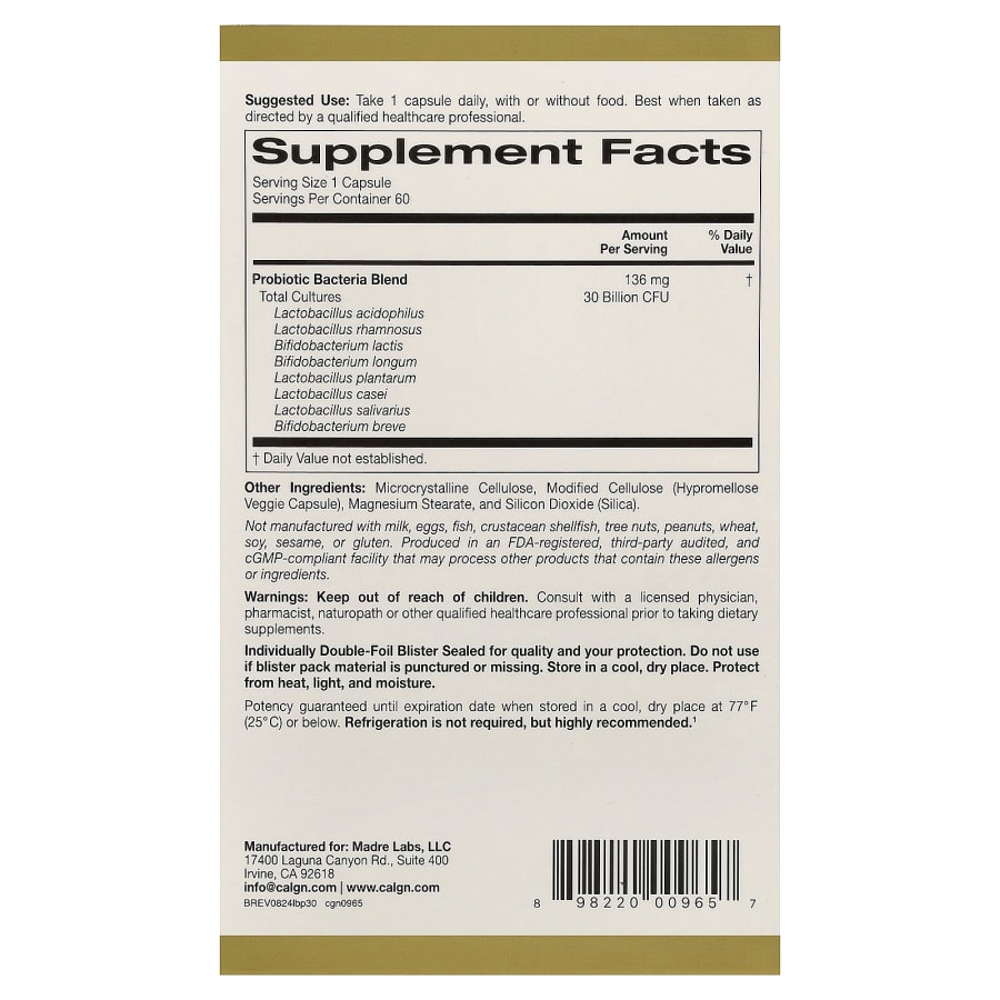 California Gold Nutrition LactoBif® 30 Probiotics, 60 Veggie Capsules, view 2