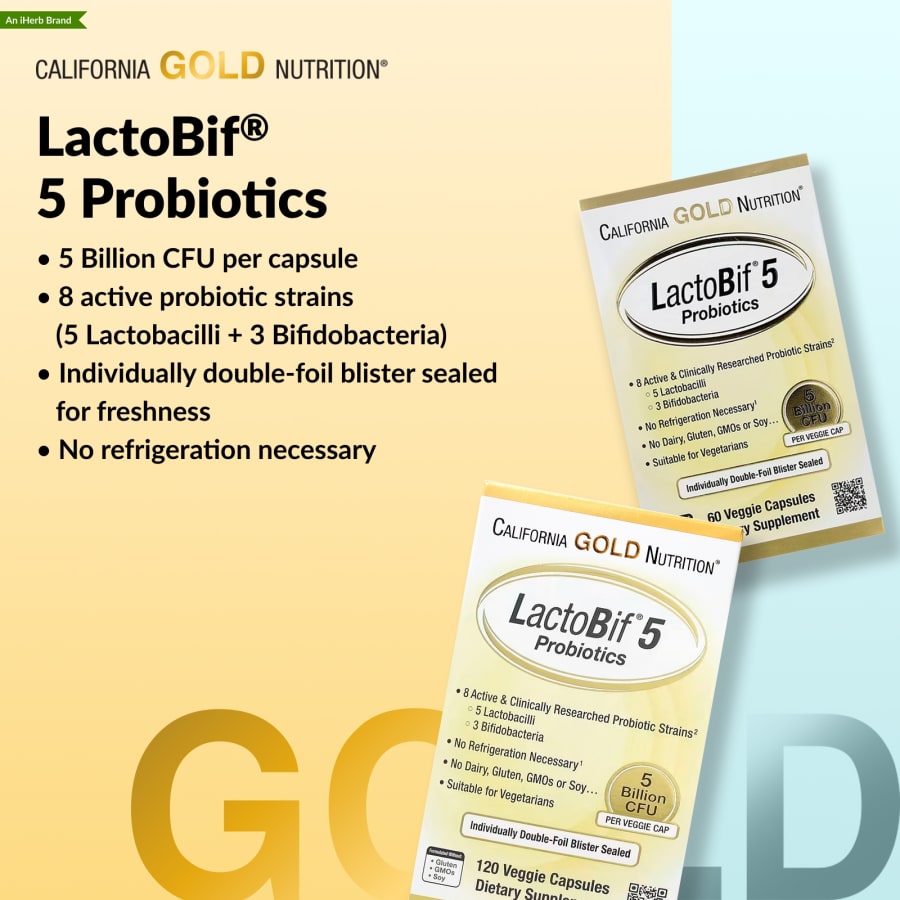 California Gold Nutrition LactoBif® 5 Probiotics, 5 Billion CFU, 60 Veggie Capsules, view 4