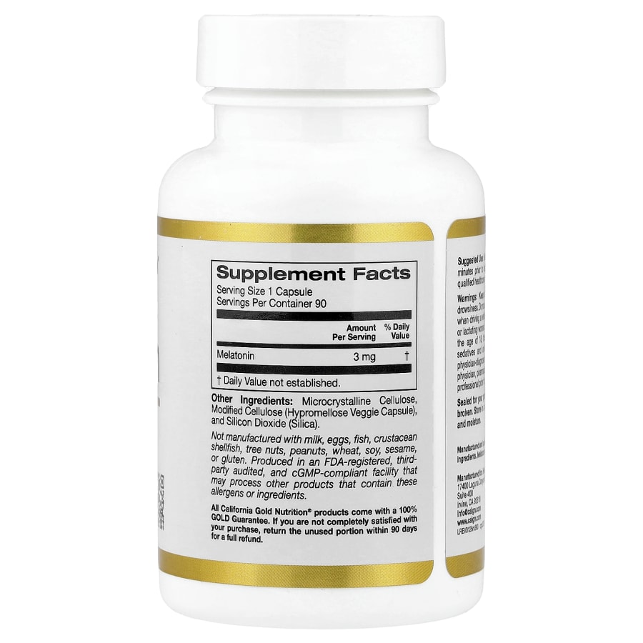 California Gold Nutrition Melatonin, 3 mg, 90 Veggie Capsules, view 2