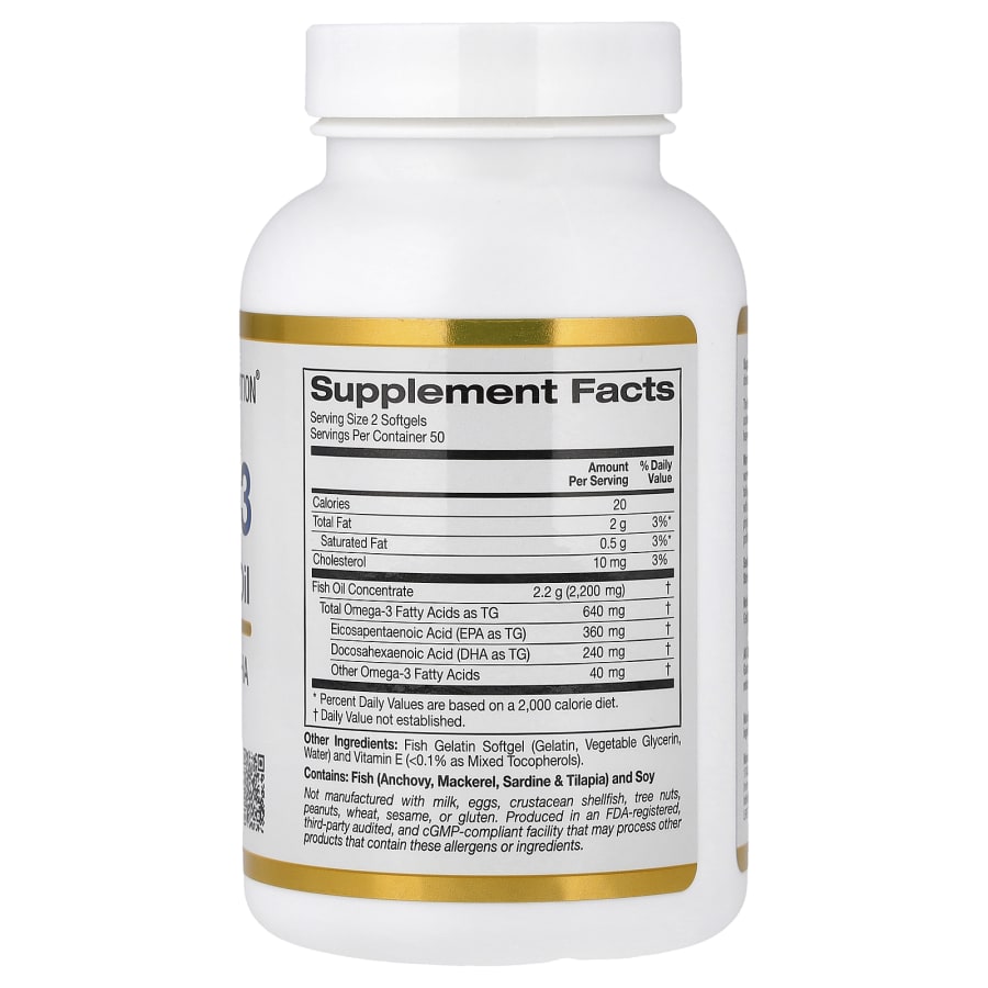 California Gold Nutrition Omega-3 Premium Fish Oil, 100 Fish Gelatin Softgels (1,100 mg per Softgel), view 2