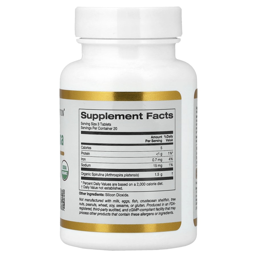 California Gold Nutrition Organic Spirulina, 60 Tablets (500 mg per Tablet), view 2