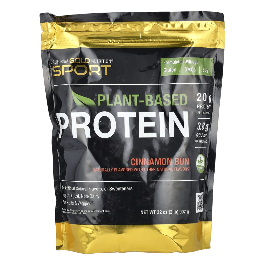 California Gold Nutrition Sport, Plant-Based Protein with Organic Brown Rice Protein Concentrate, Flaxseed, Chia Seed, Cinnamon Bun, 2 lb (907 g)
