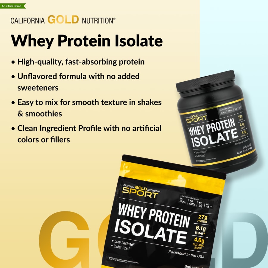 California Gold Nutrition Sport, Whey Protein Isolate, Unflavored, 1 lb (454 g), view 4