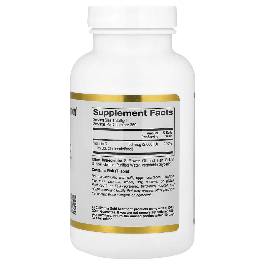 California Gold Nutrition Vitamin D3, 50 mcg (2,000 IU), 360 Fish Gelatin Softgels, view 2