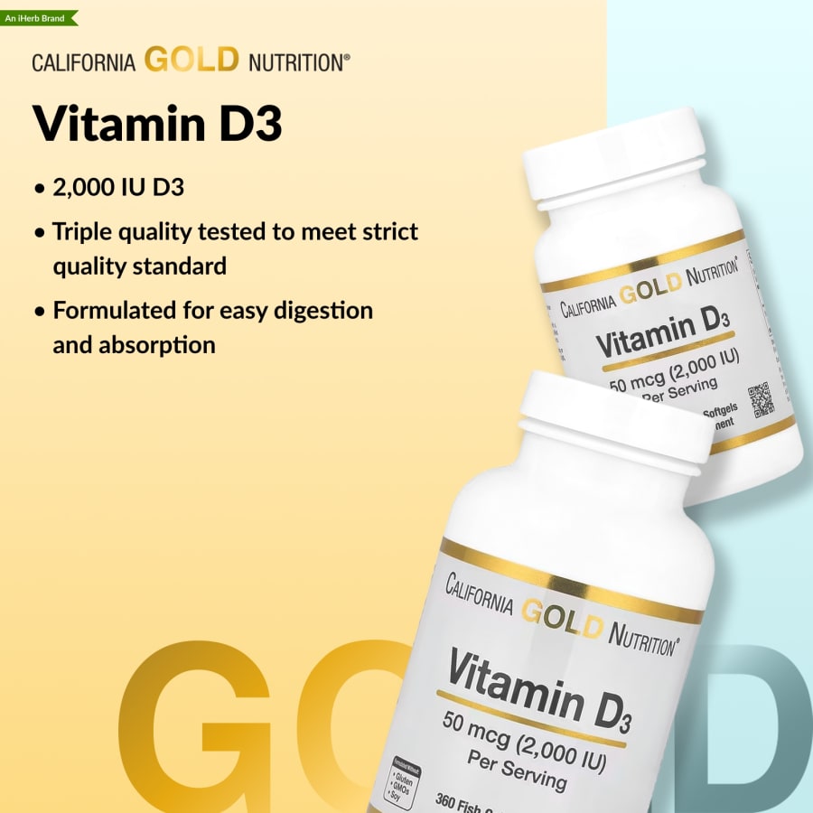 California Gold Nutrition Vitamin D3, 50 mcg (2,000 IU), 360 Fish Gelatin Softgels, view 4