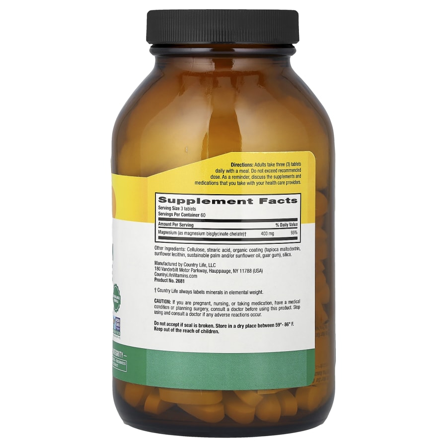 Country Life Chelated Magnesium Glycinate, 180 Tablets (133 mg per Tablet), view 2