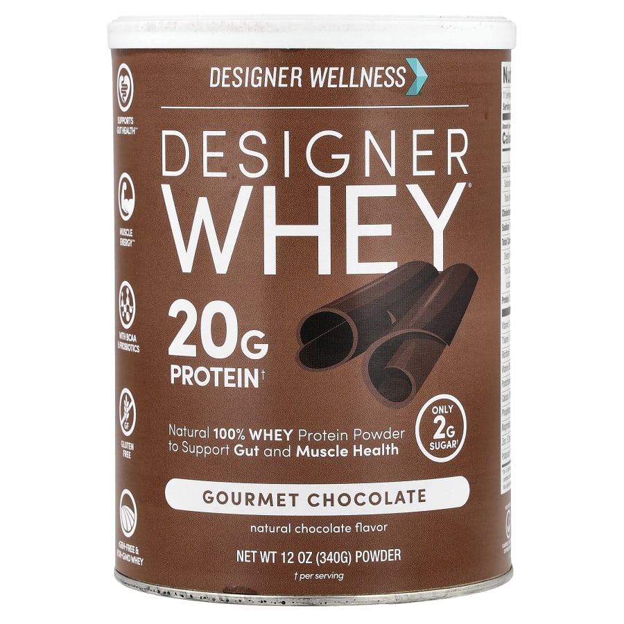 Designer Wellness Designer Whey, Natural 100% Whey Protein Powder, Gourmet Chocolate, 12 oz (340 g)