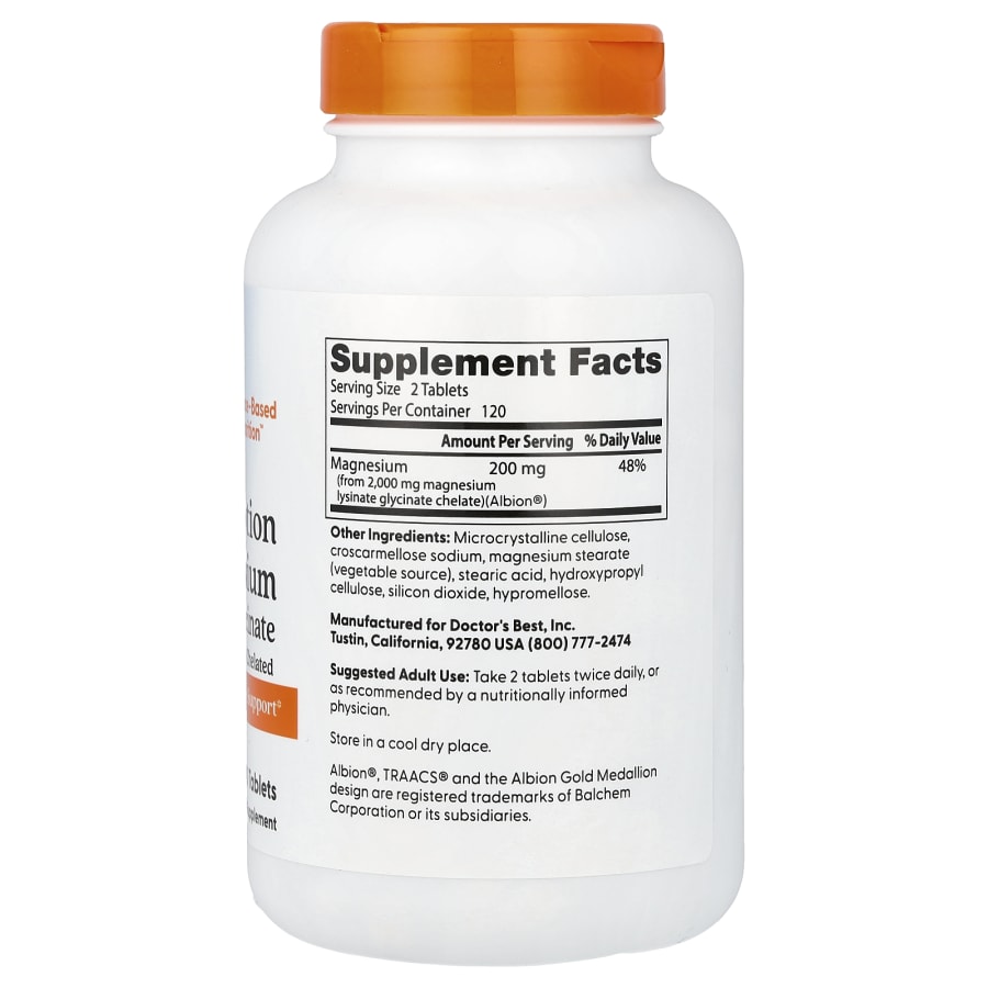 Doctor's Best High Absorption Magnesium Lysinate Glycinate, Chelated, Albion® TRAACS®, 240 Tablets (100 mg per Tablet), view 2