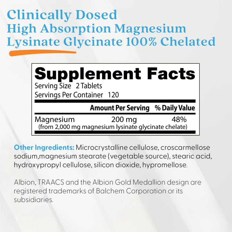 Doctor's Best High Absorption Magnesium Lysinate Glycinate, Chelated, Albion® TRAACS®, 240 Tablets (100 mg per Tablet), view 4
