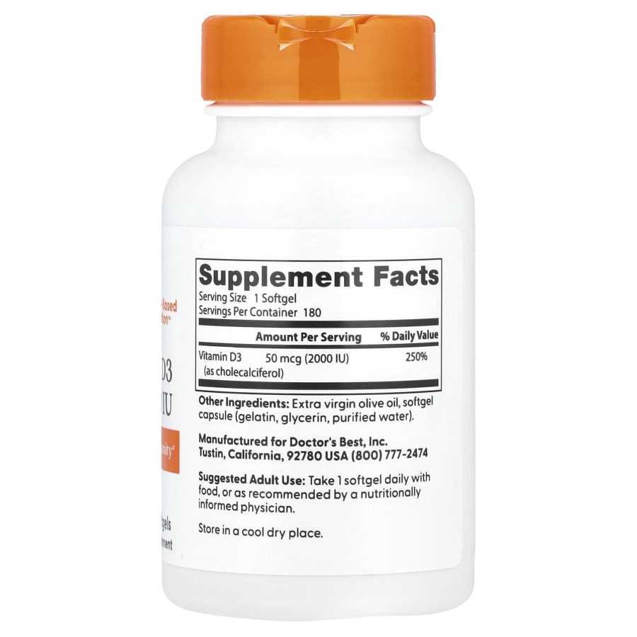 Doctor's Best Vitamin D3, 50 mcg (2,000 IU), 180 Softgels, view 2