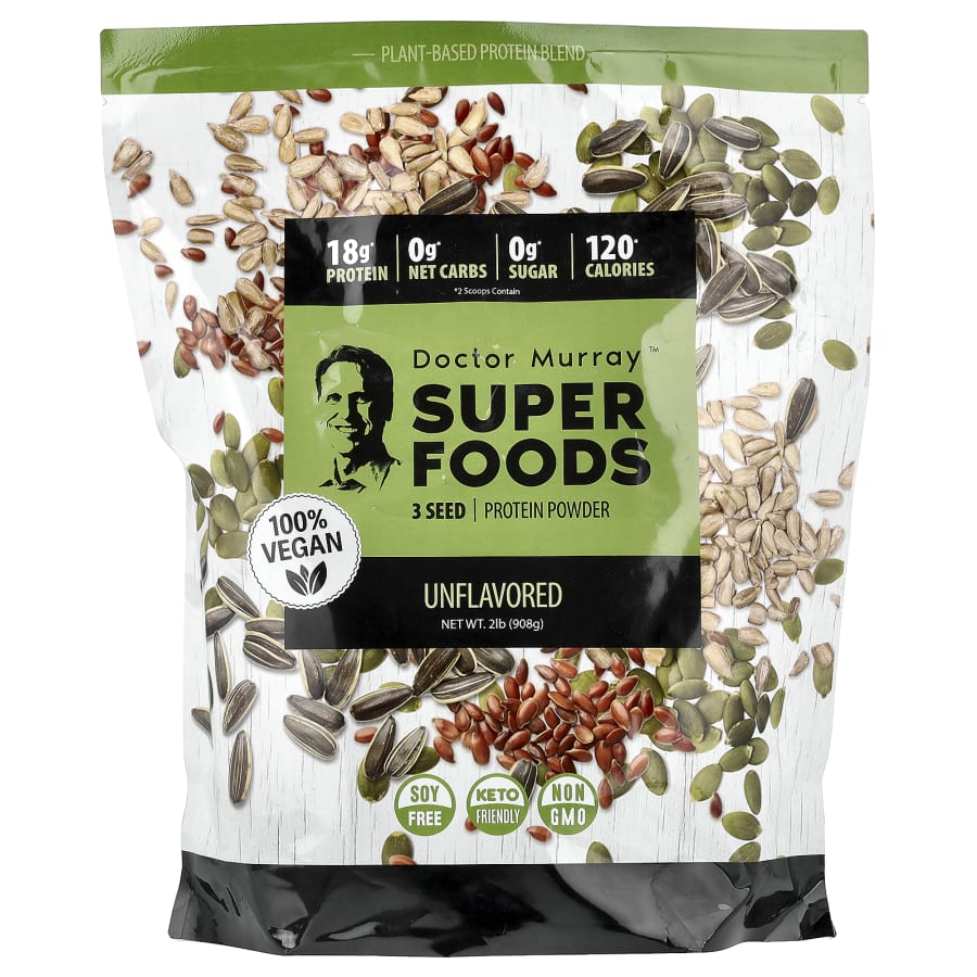 Dr. Murray's Super Foods, 3 Seed Protein Powder, Pumpkin + Flax + Sunflower, Unflavored, 2 lb (908 g)