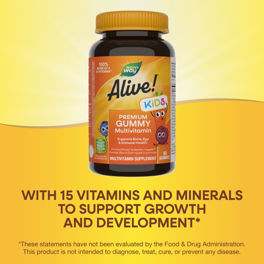 Nature's Way Alive! Kids, Premium Gummy Multivitamin, Cherry, Grape & Orange, 90 Gummies, view 4