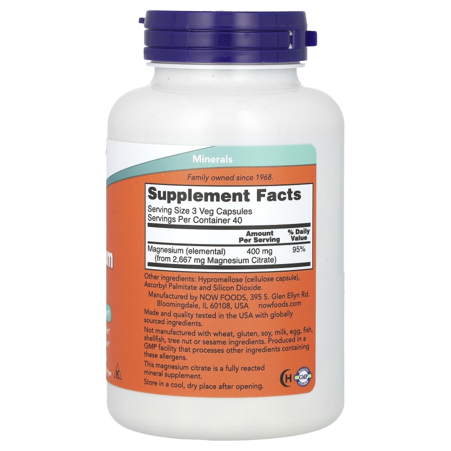 NOW Foods Magnesium Citrate, 120 Veg Capsules (133 mg per Capsule), view 2