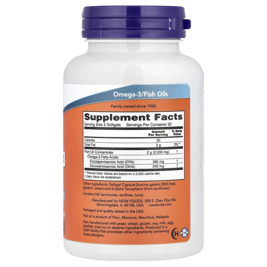 NOW Foods Omega-3 Fish Oil, 100 Softgels, view 2