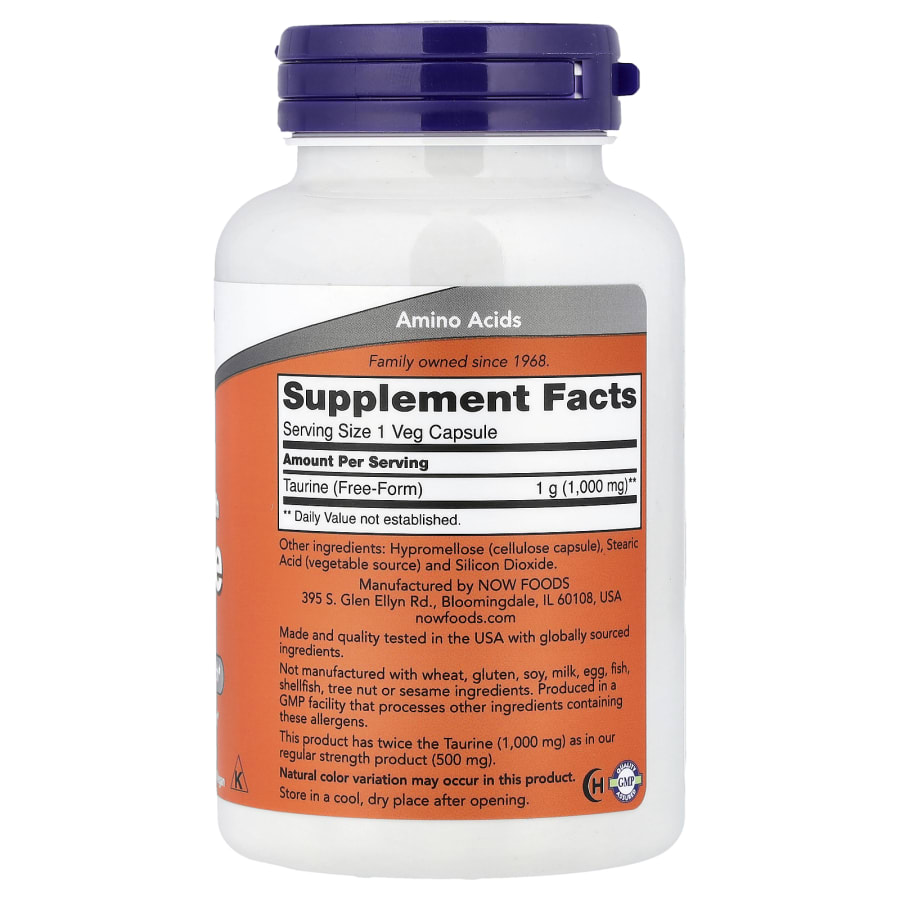 NOW Foods Taurine, 1,000 mg, 100 Veg Capsules, view 2