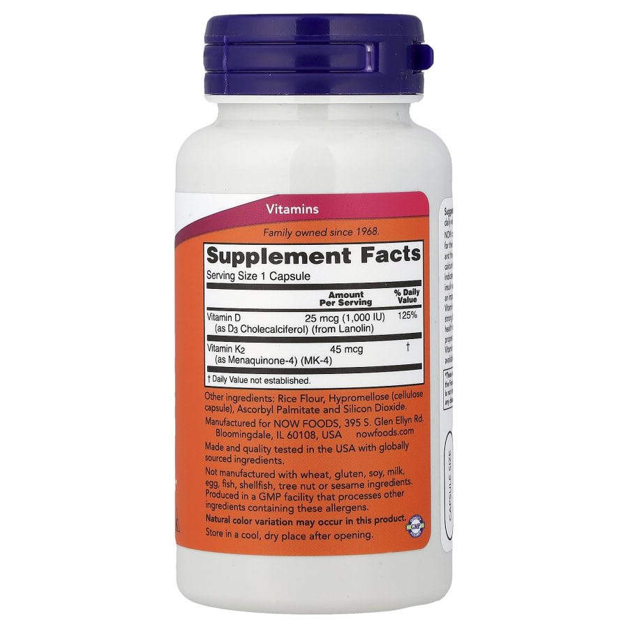 NOW Foods Vitamin D3 & K2, 120 Capsules, view 2