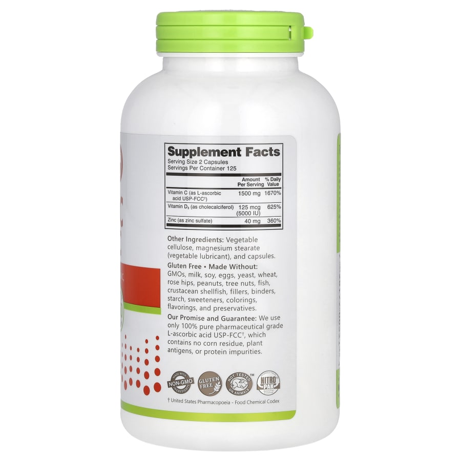 NutriBiotic Immunity, Vitamin C + D3 & Zinc, 250 Capsules, view 2