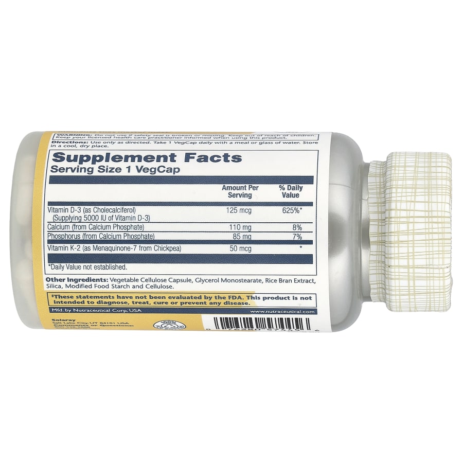 Solaray Vitamin D3 + K2, 120 VegCaps, view 2