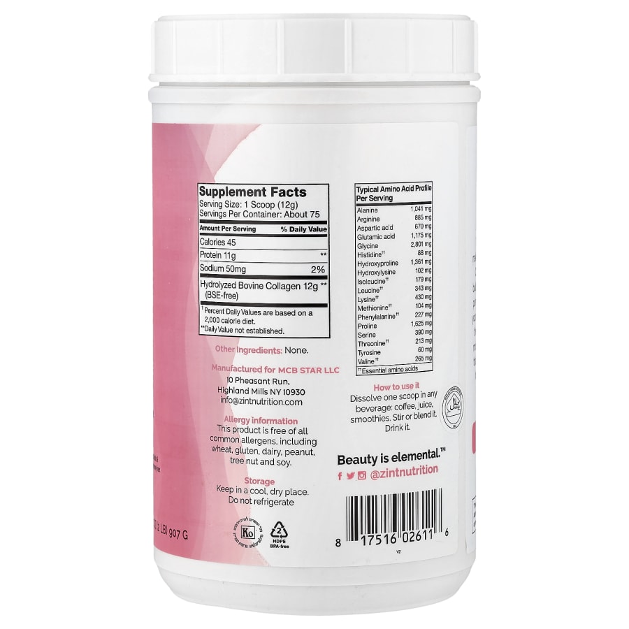 Zint Pure Grass-Fed Collagen Peptides, Unflavored, 32 oz (907 g), view 2